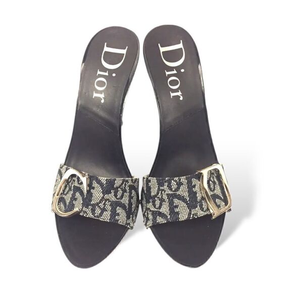 CHRISTIAN DIOR Monogram Trotter Mule Heels with Large Silver C & D Detail EU39 - Picture 1 of 12
